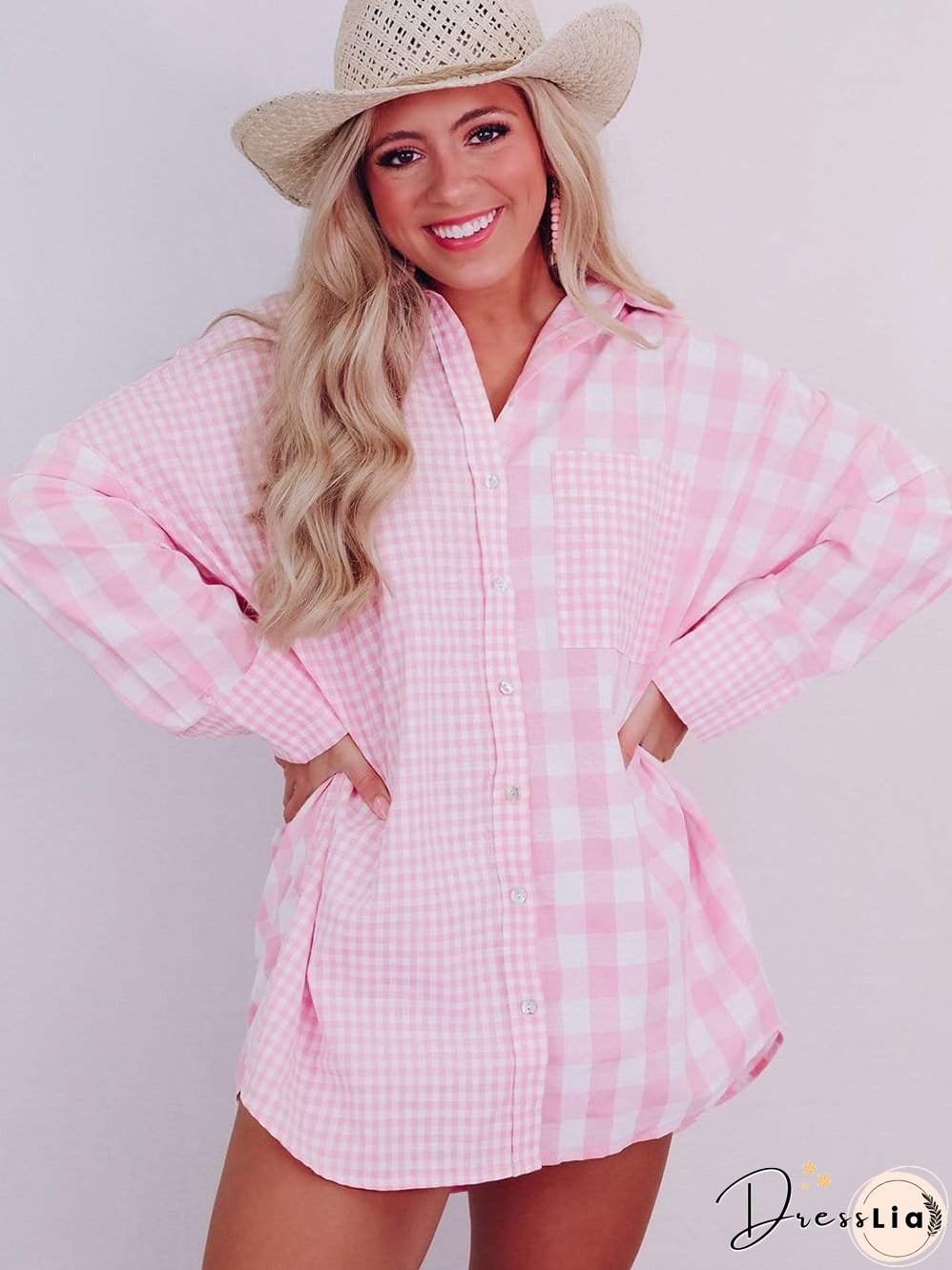 Casual Pink Gingham Top