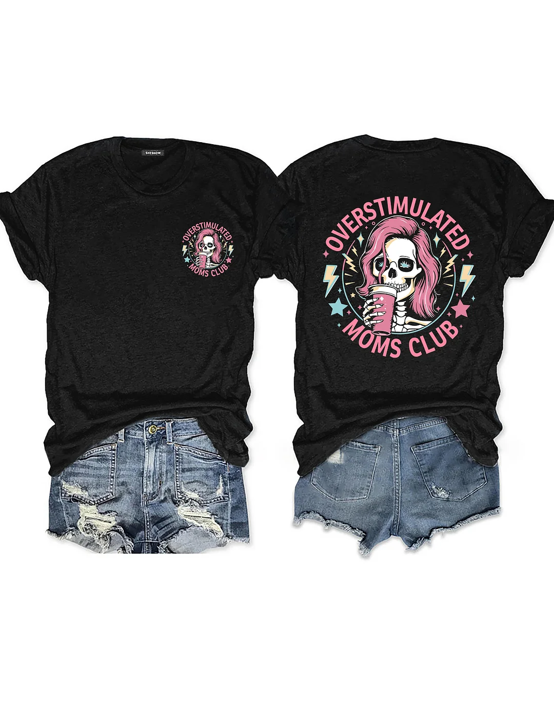 Skeleton Overstimulated Mom Club T-shirt