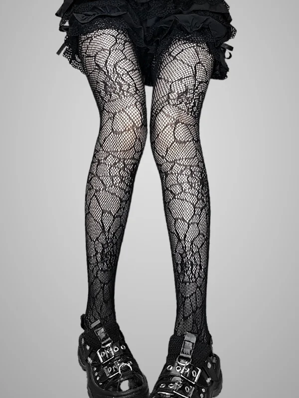 Sexy Cutout Floral-print Goth Fishnet Tights