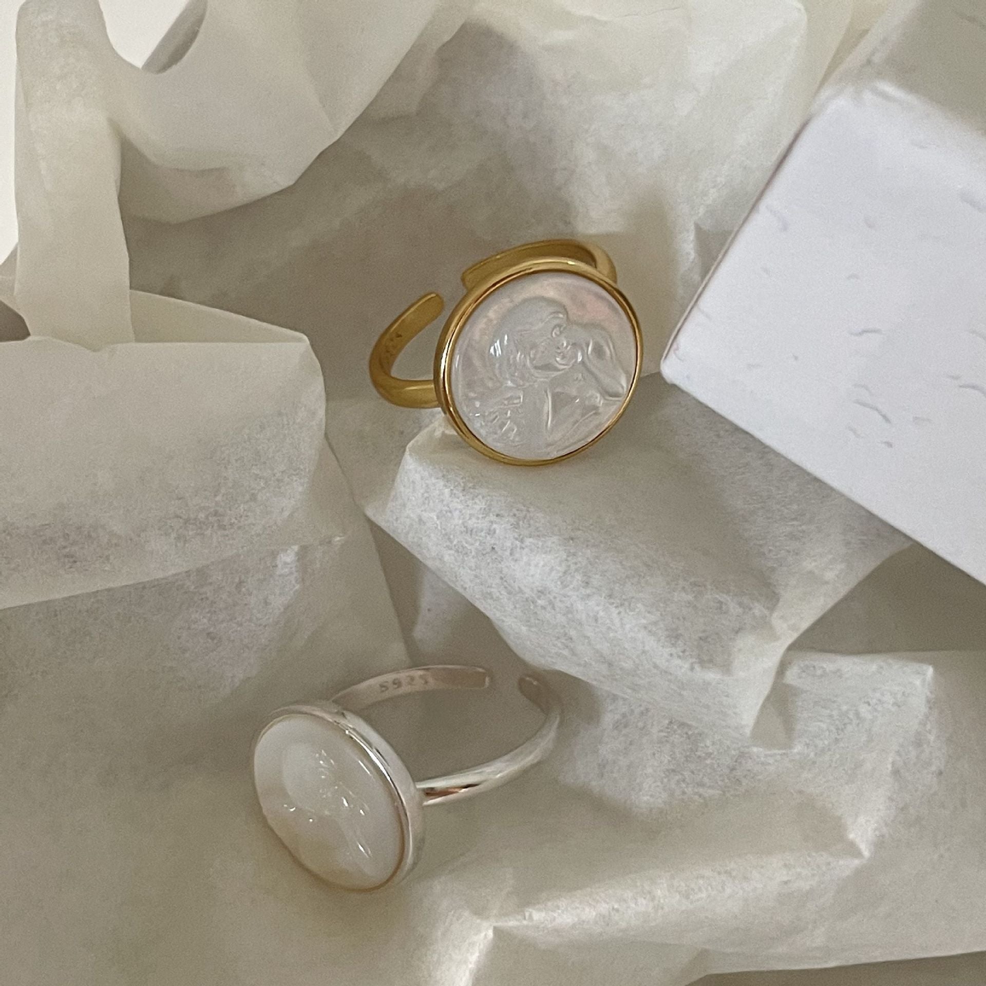 925 Sterling Silver Women Korean Chamfered Cube Heart Silver Silver Plating Rings