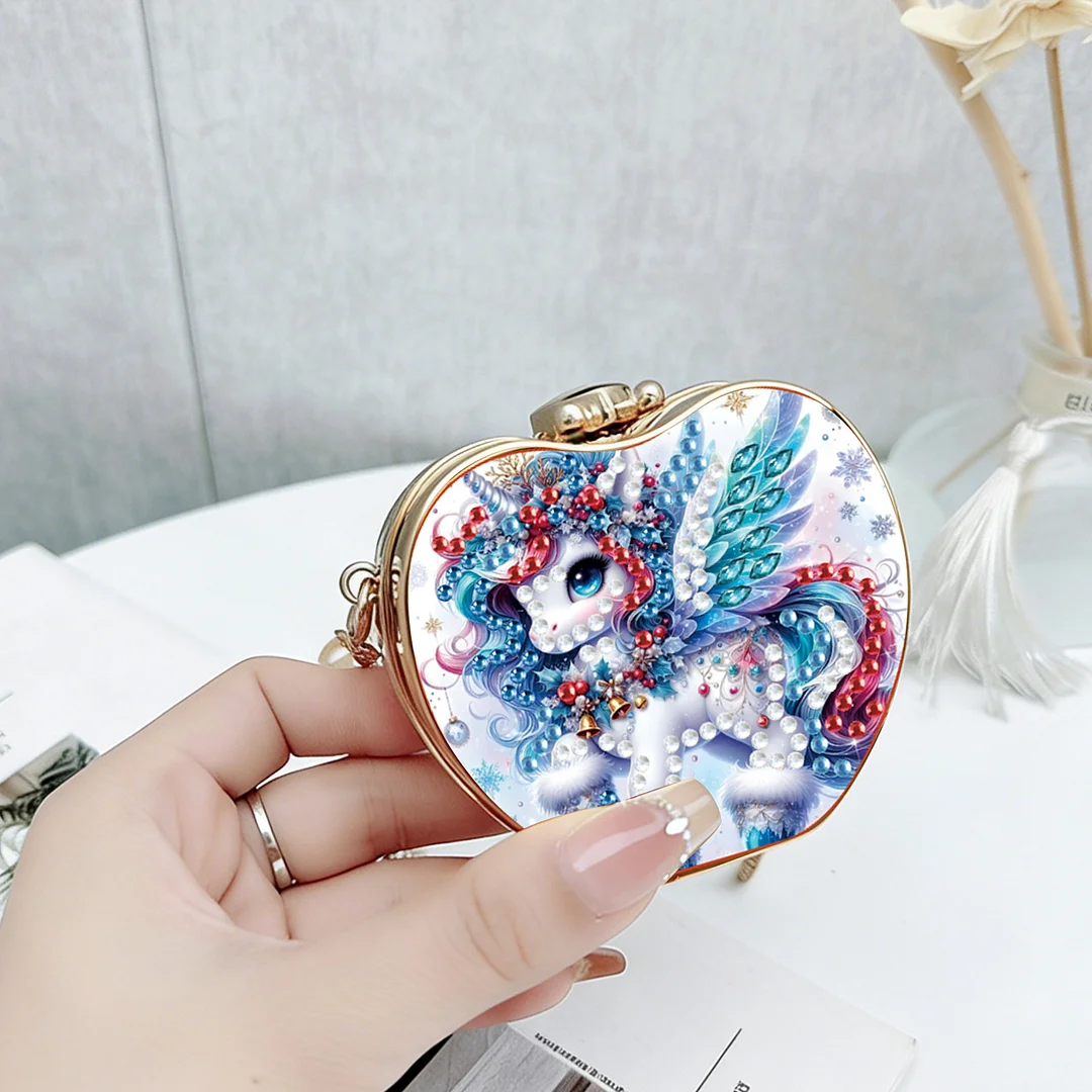 Unicorn DIY Acrylic Love Diamond Art Painting Card Case Wallet with Chain Small Diamond Painting Crossbody Bag for Adults Women Girls Gift