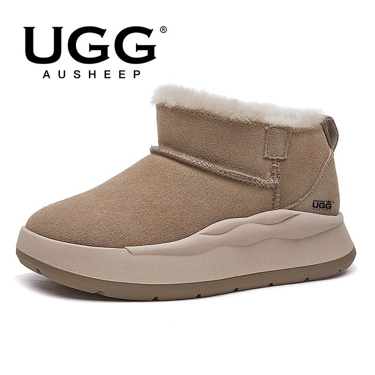 AUSHEEP UGG women's 2024 winter new genuine leather thick-soled snow boots
