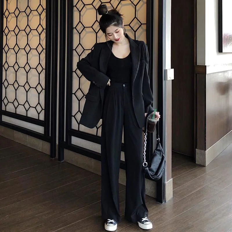 2021 Spring autumn suit new Korean oversized suit jacket + straight casual wide-leg trousers men women intellectual elegant sets