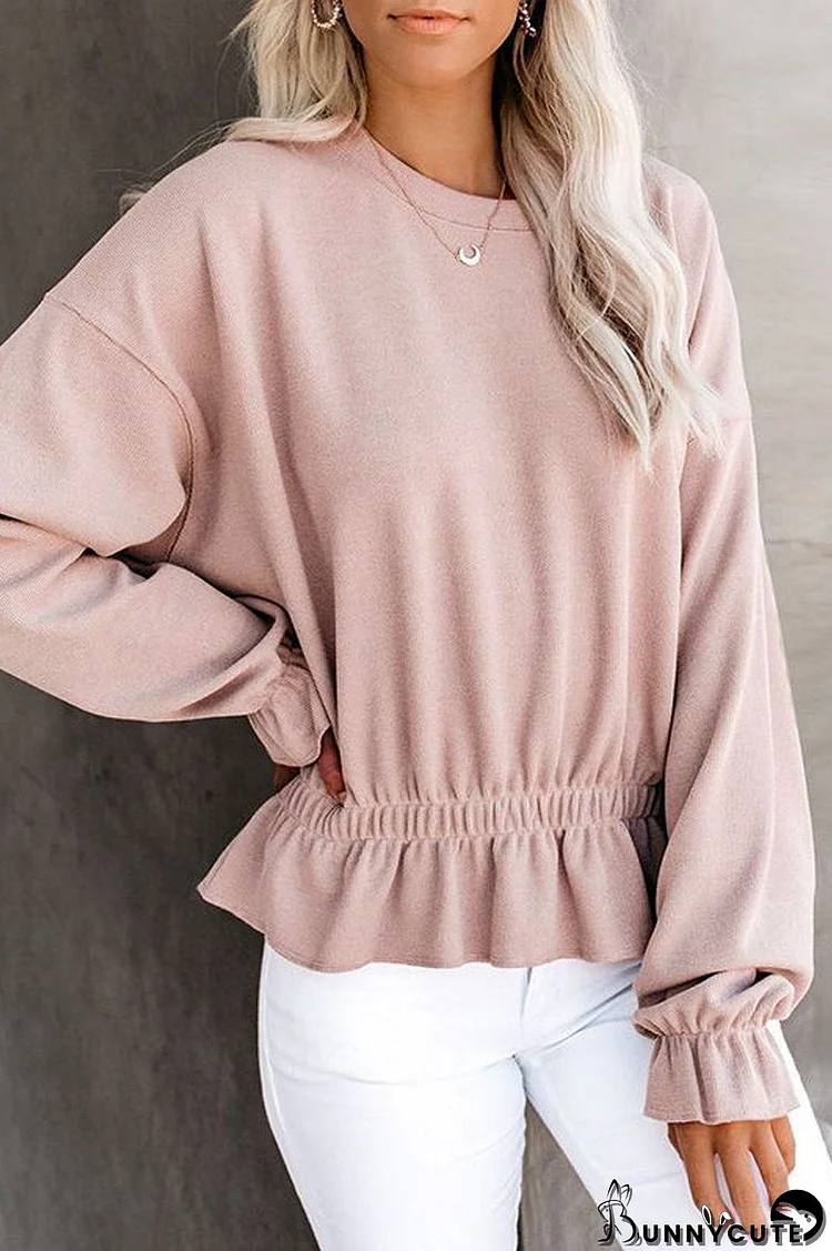 Round Neck Casual Elastic Waist Top