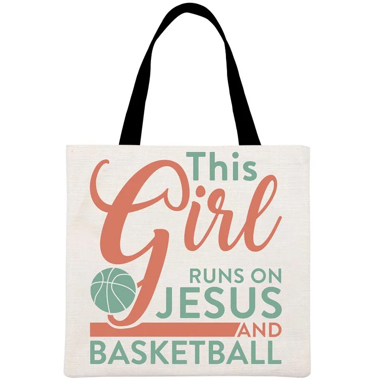 This Girl Runs On Jesus And Basketball Printed Linen Bag-Annaletters