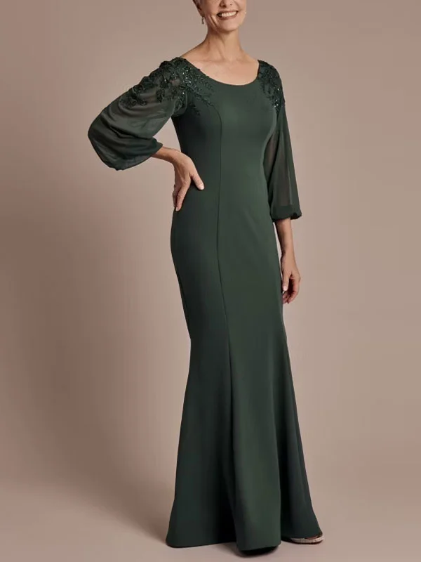 Chiffon Long Sleeve Mermaid Dress with 3D Flowers