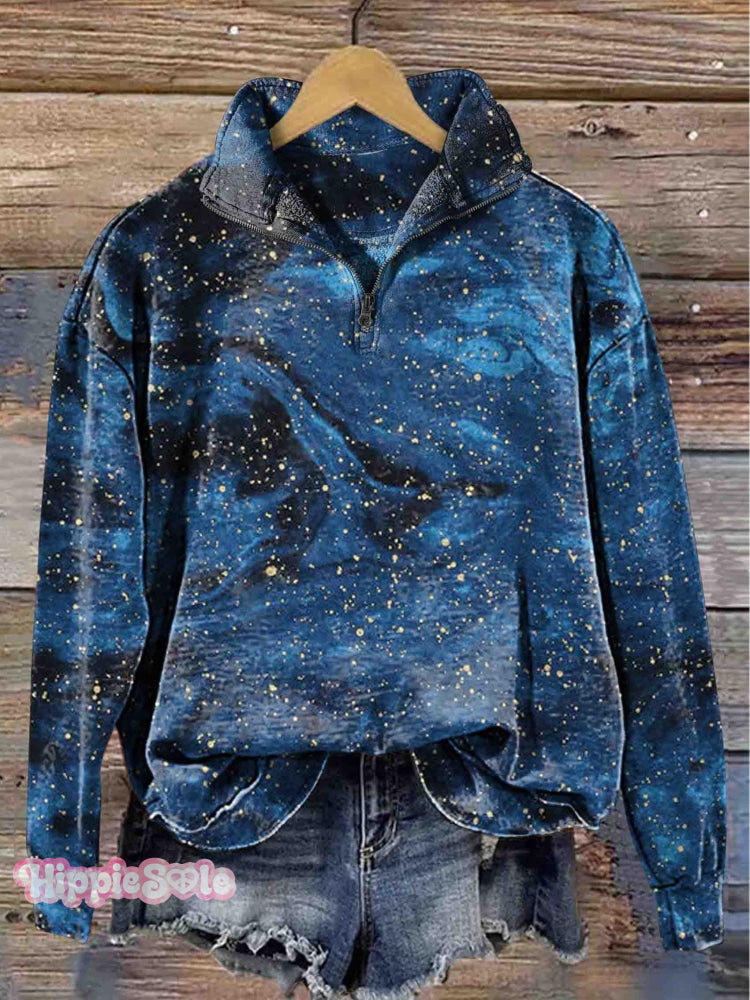 Women’s Texture Art Patterns Print Casual Long Sleeve Zipper Sweatshirt Multicolor / S