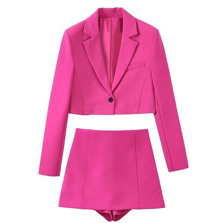 Flaxmaker Fashion Hot Pink Culotte and Blazer Two Piece Set
