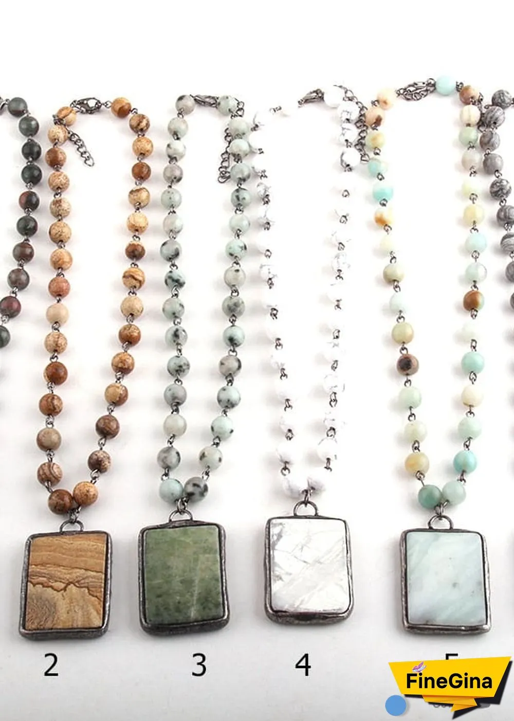 Boho Necklace, RH Jade Amazonite, Square Green Natural Stone