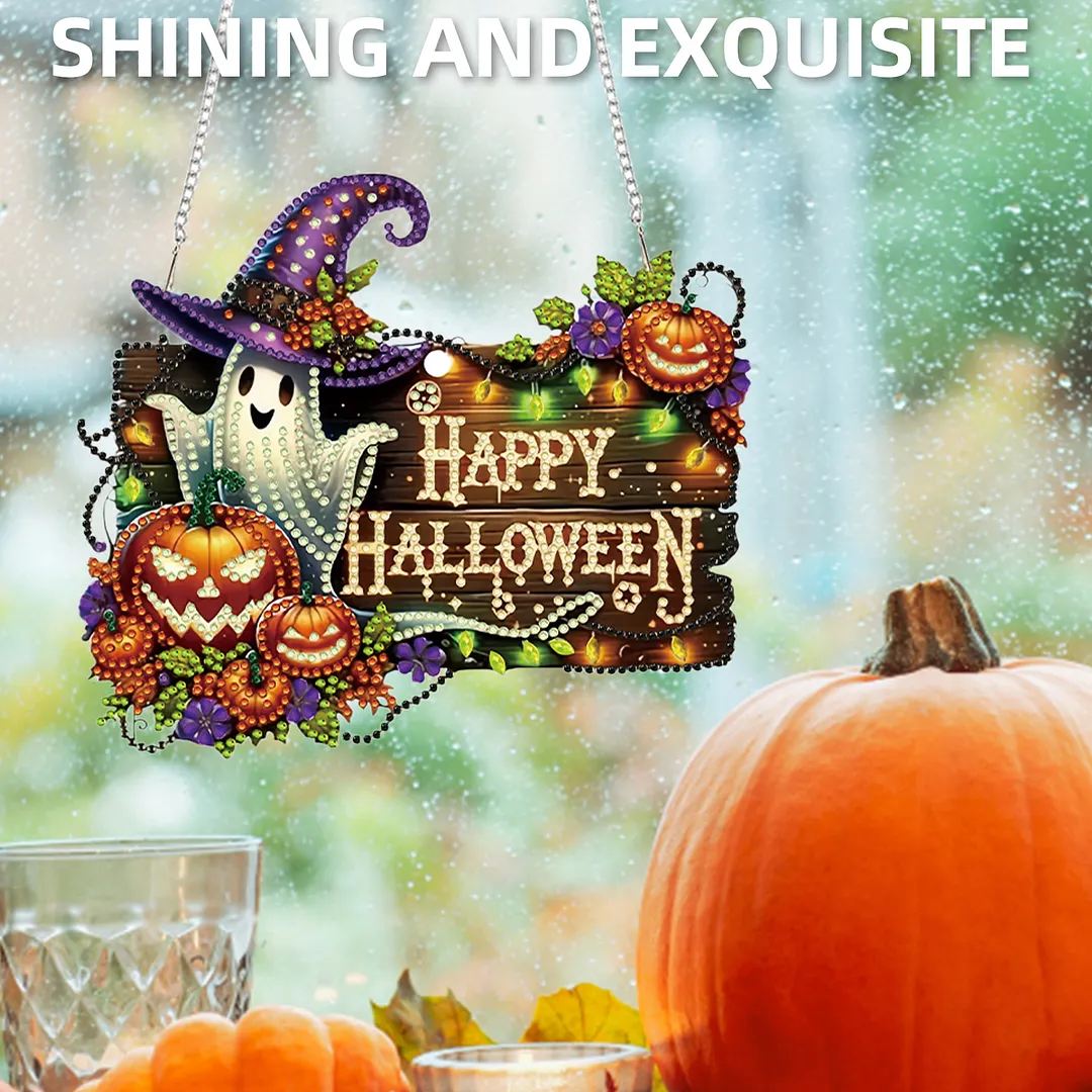 Halloween Pumpkin Ghost 2D Flat DIY Diamond Painting Pendant for Wall Decor