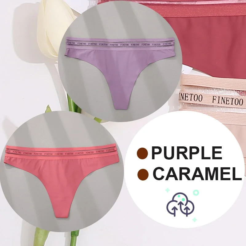 FINETOO 2PCS/Set Women Seamless G-string Panties M-XL Letter Soft Panties 7 Colors Patchwork Woman Underwear Thongs Lingerie