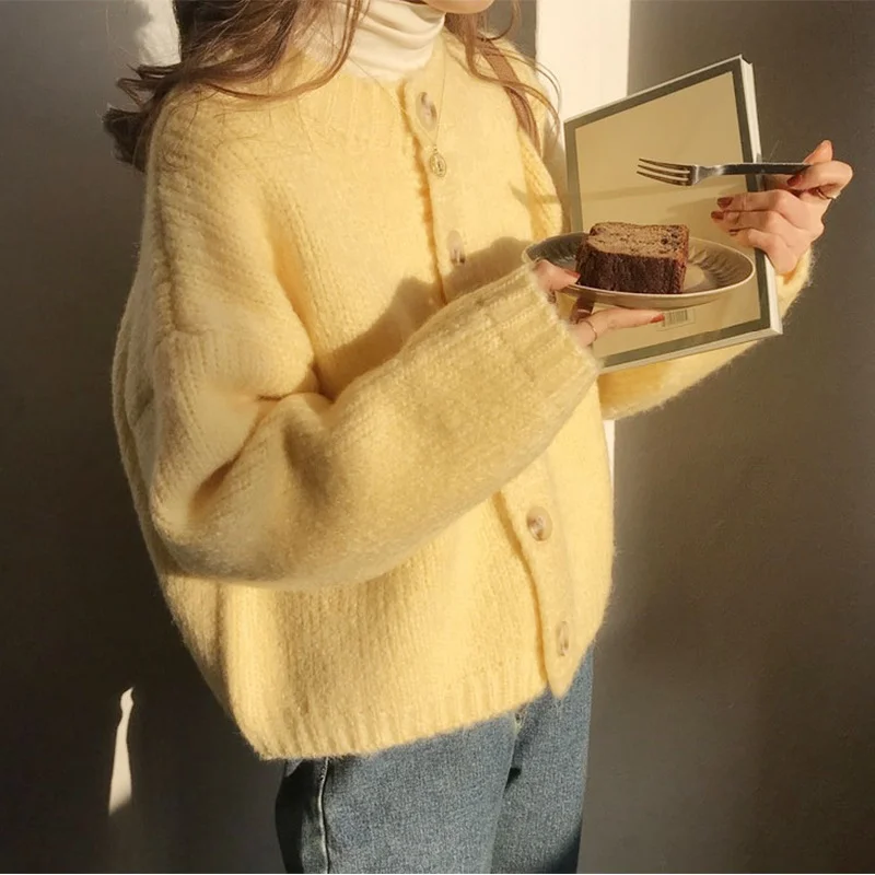 Ueong Yellow Cardigan Sweater Female Loose Outside Wear Gentle Wind 2024 Spring And Autumn Soft Waxy Sweater Coat Female