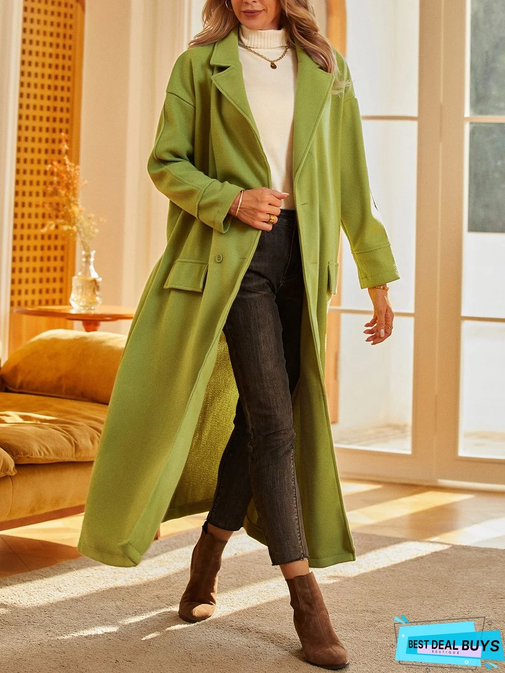 Plain Long Sleeve Buttoned Casual Outwear