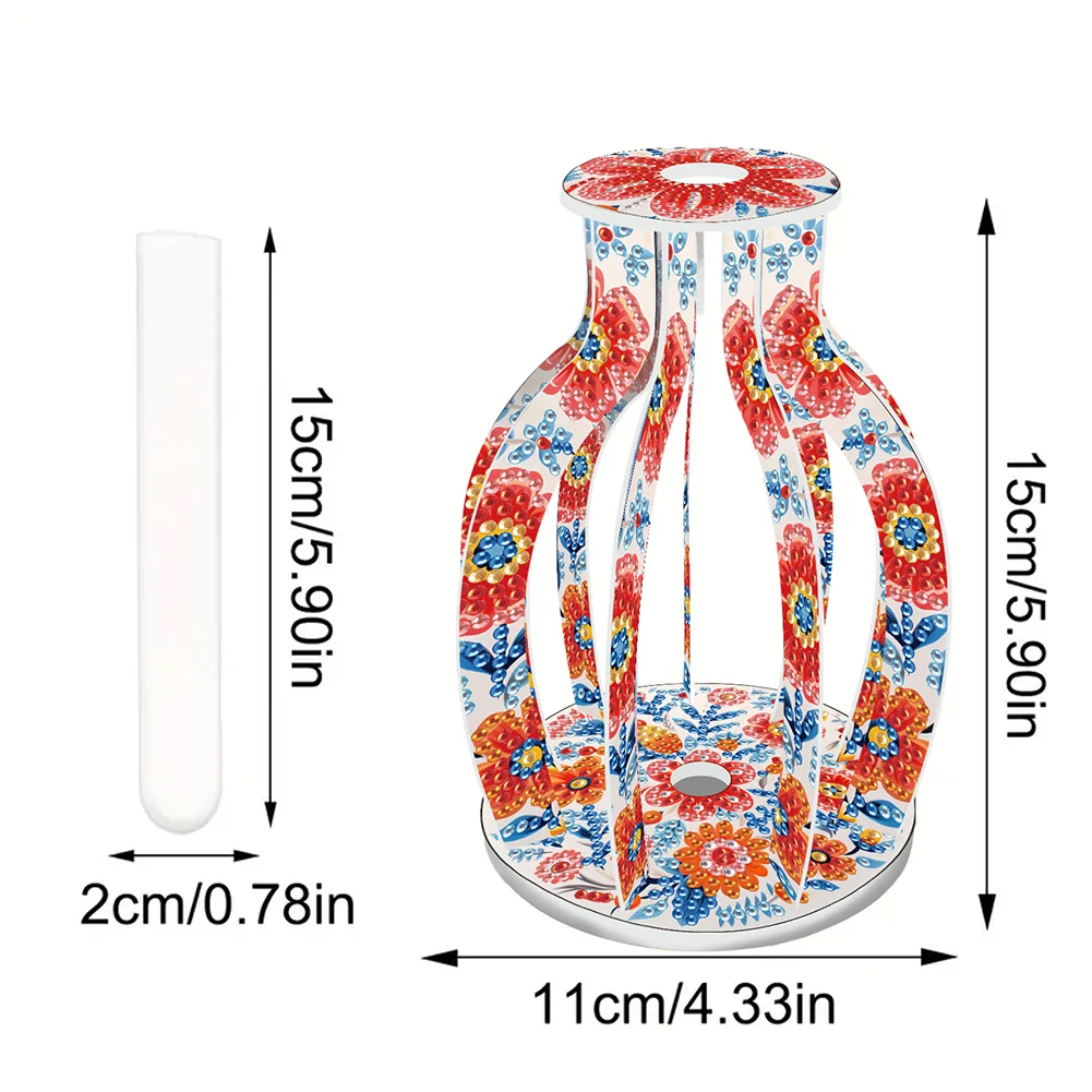 Acrylic Wood Pattern 5D DIY Diamond Painting Flower Vase for Home Office Decor