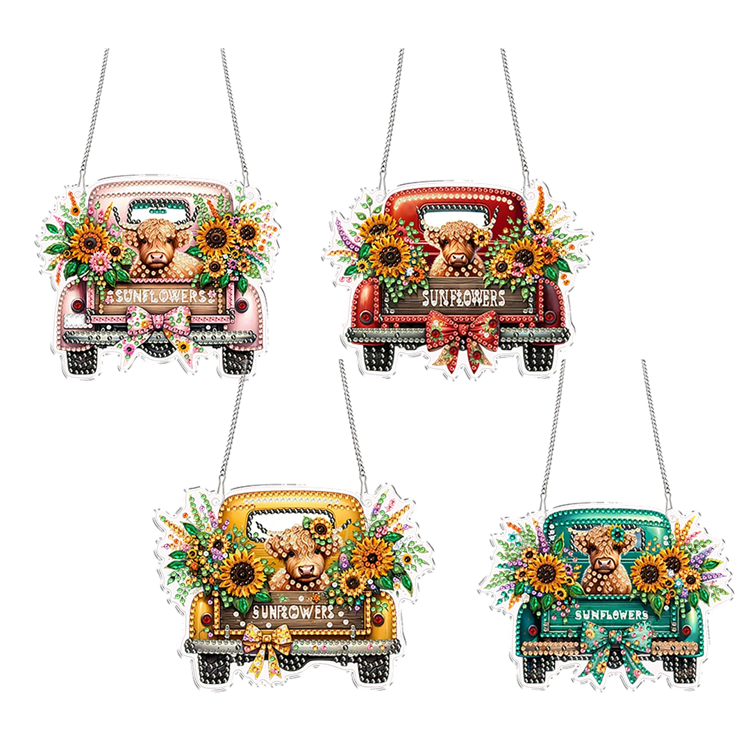 4Pcs Yak Cart 2D Flat DIY Special Shape Hanging Diamond Art Kits Wall Door Decor