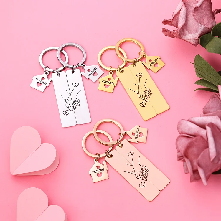 To My Man/My Love Keychain Holding Hands Couple Keychain Set Personalised Date Initial Keyring Matching Couple Gifts-Jessemade AU