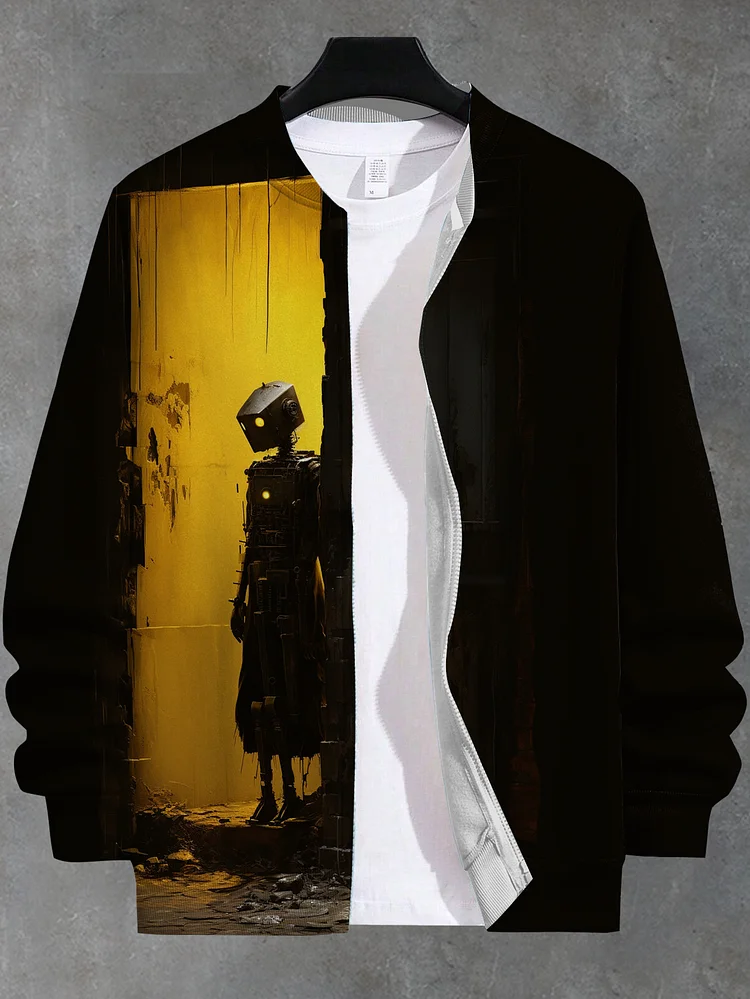 Men's Futurism Robot Art Print Casual Zip Up Jacket