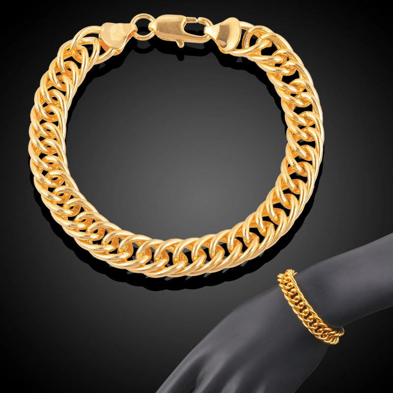Guangdong Ornament 18K Gold Plated Copper Bracelet Men's Hip Hop Cuban Link Chain Chunky Chain Necklace Tight Figaro Bracelet