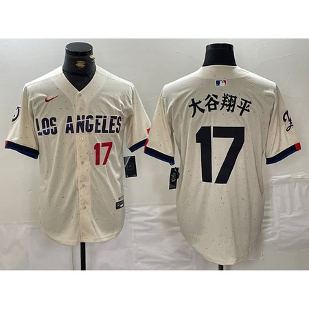Men's Los Angeles Dodgers #17 Shohei Ohtani  Cream Stitched Baseball Jersey 37S6