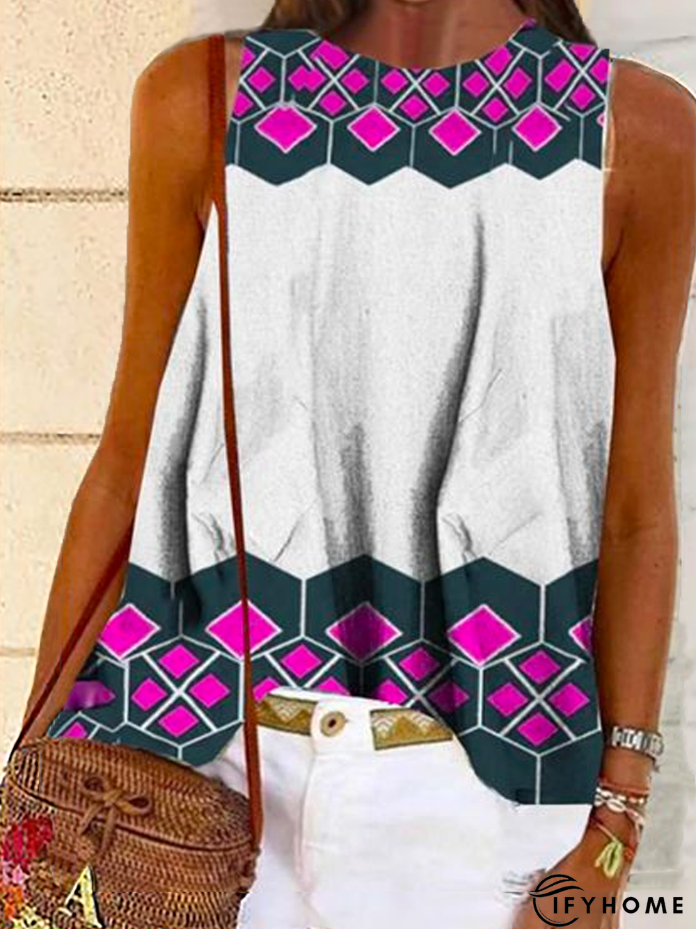 Plus size Casual Sleeveless Geometric Tops | IFYHOME