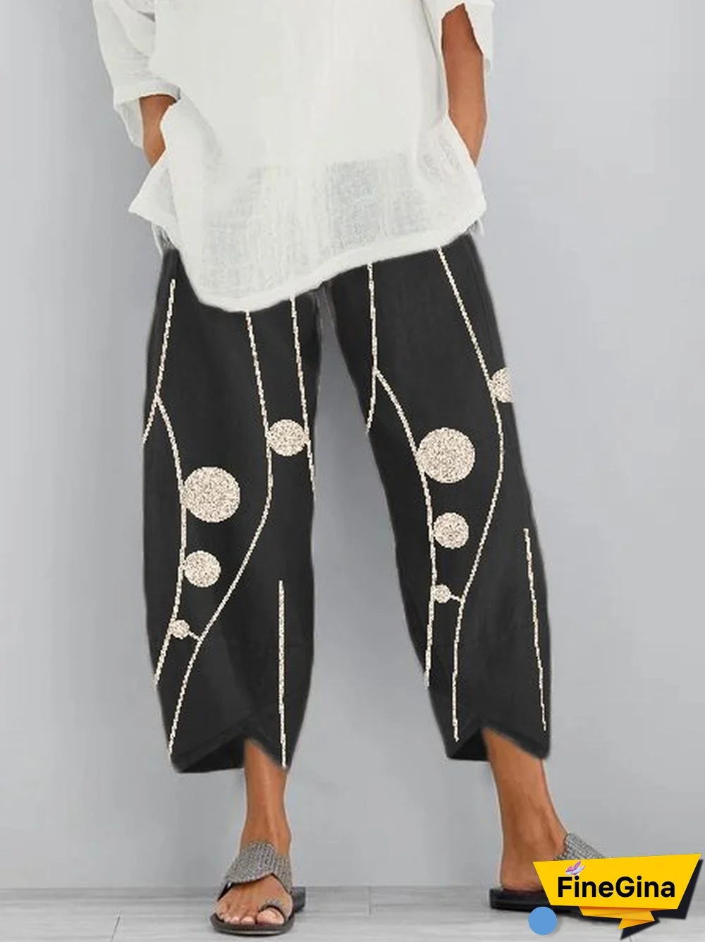 Printed Pockets Casual Pants