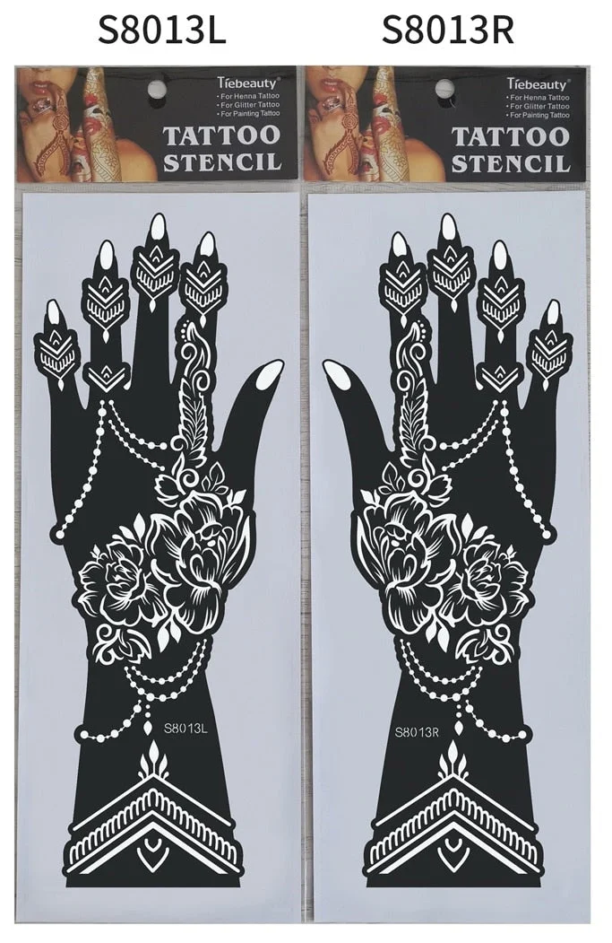 1pair 2pcs hand sleeve temporary tattoo stencil henna lace mandala tattoo template spray paint templates sheets lotus flowers
