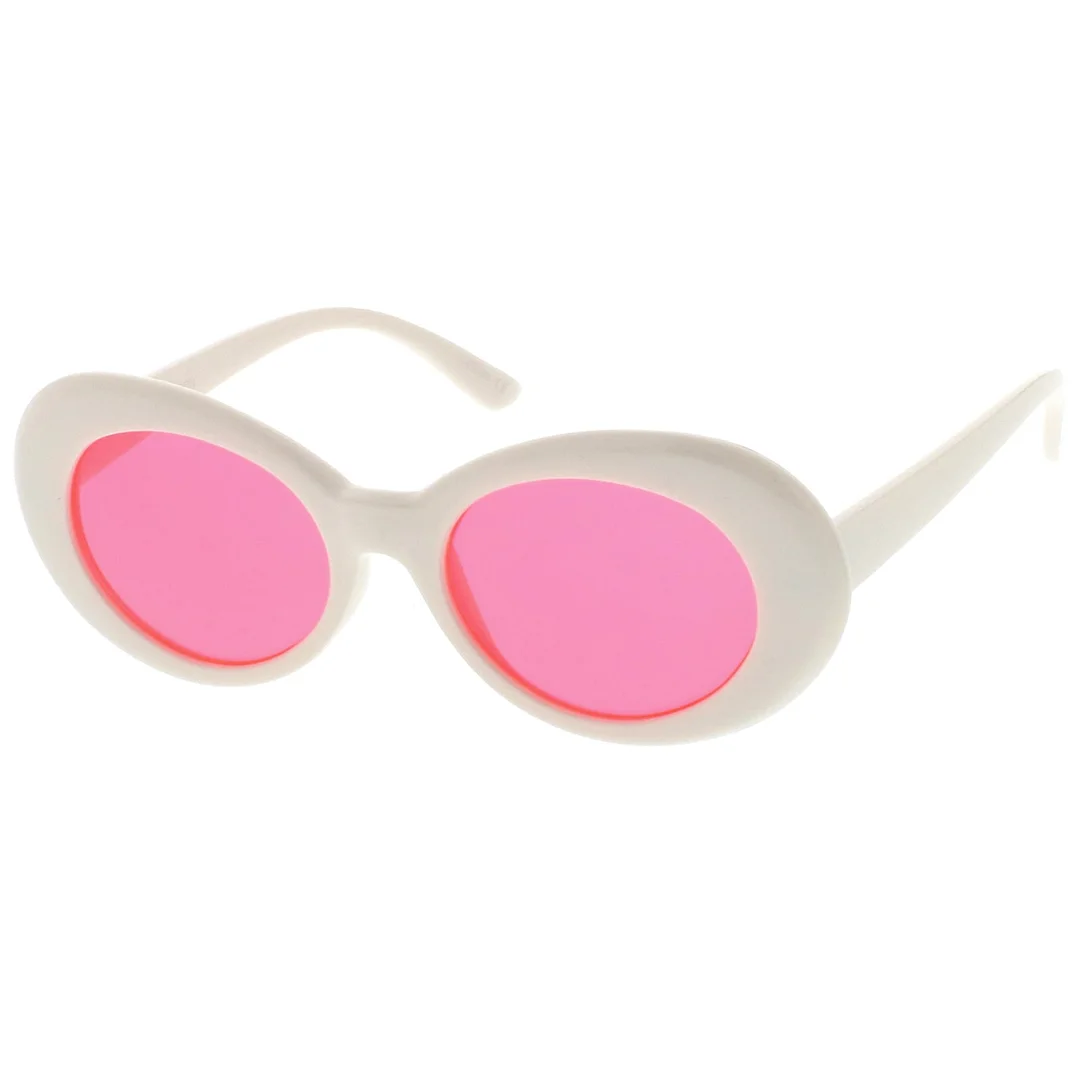 Retro White Oval glasses With Tapered Arms Colored Round Lens  51mm