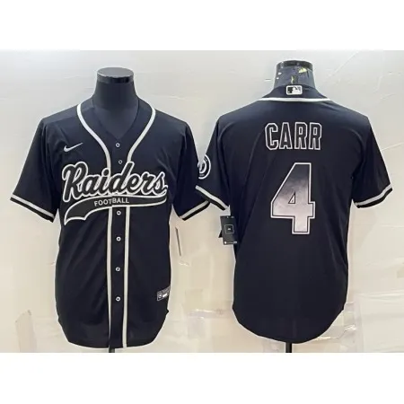 Men's Las Vegas Raiders #4 Derek Carr Black Gold With Patch Cool Base Stitched Baseball Jersey 0NBU