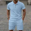 Men's Casual Jacquard Short-Sleeve Polo Shirt & Shorts Two-Piece Set by Inlyline