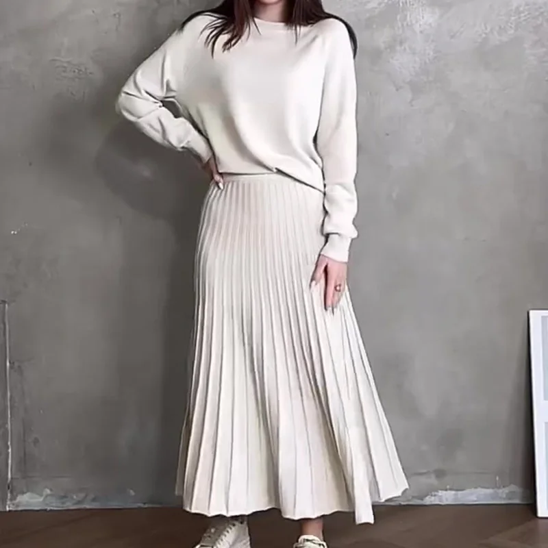 Toloer Toloer 2023 New Fashion Pure Color Round Collar Loose Casual High-Waisted Skirt Suit-Outfit Ideas