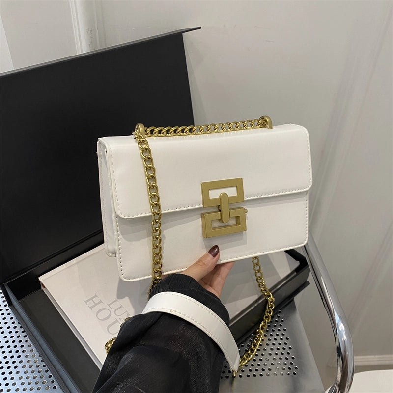 Women’s Small Pu Leather Solid Color Elegant Square Lock Clasp Crossbody Bag