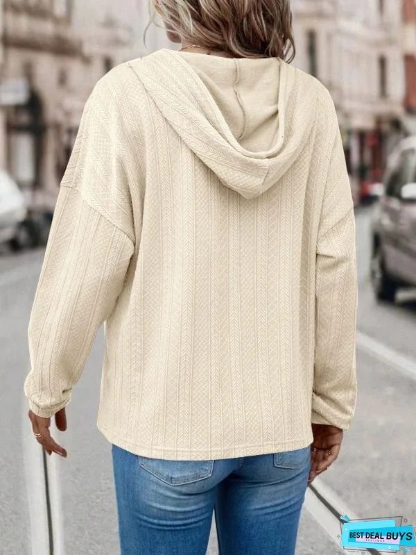 Lace-Up Long Sleeve Drawcord Casual Knitted Shirts & Tops