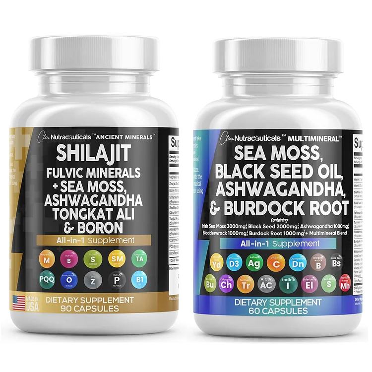 🎁[Free Shipping]Dynamic Vitality Bundle:Shilajit Supplement Capsules for Men&Sea Moss Black Seed Oil