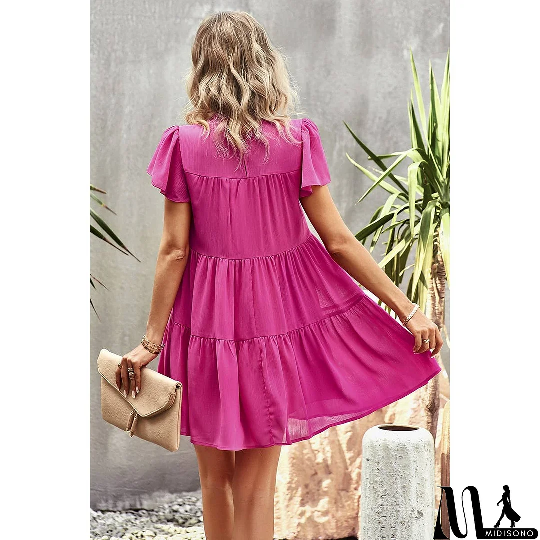 MidiSono - Loose Fit Solid Ruched Color Block Dress