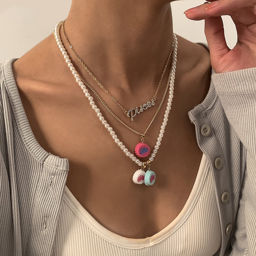 Vintage Pearl Bottle Cap Pendant Necklace