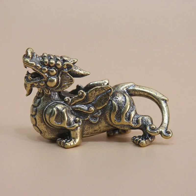 Antique Copper Chinese Mythical Beast Pixiu Miniature Figurines 1 Pair Ornaments Brass Lucky Animal Qi Lin Desktop Decorations