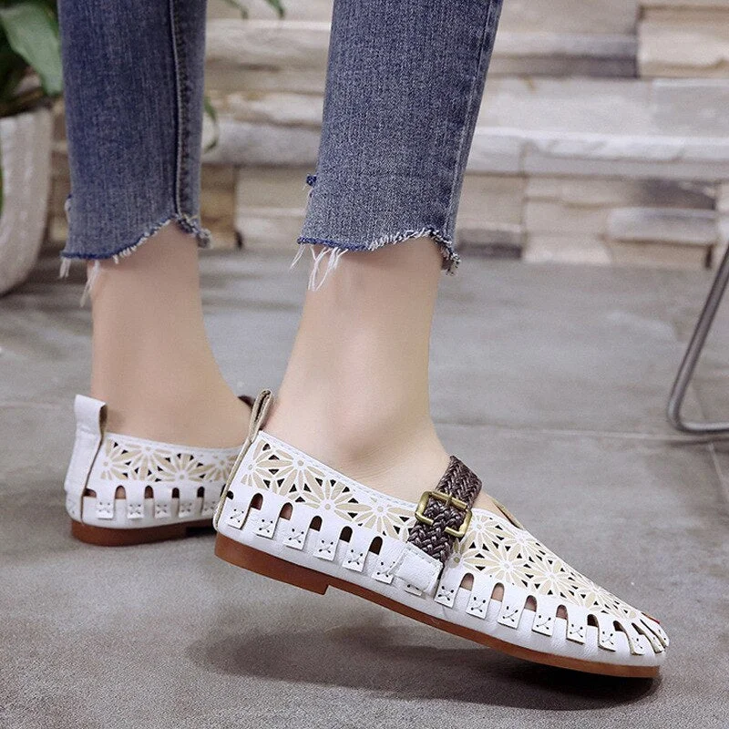 Moccasins Chic Women Sandals Women Casual Shoes Female Summer Mesh New Print Soft Flats Women Retro Hollow Breathable Beach Shoe