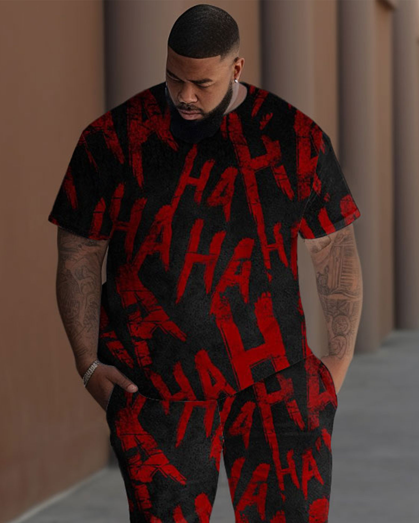 Big Men's HA Bloody Print T-Shirt Trousers Set
