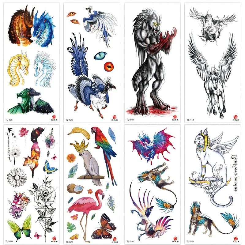 Animal and plant totem flower butterfly bird fox body arm waterproof men and women healthy natural temporary tattoo stickers