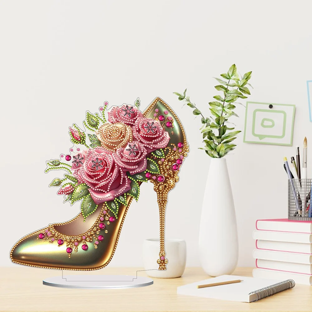 5D DIY Acrylic Special Shape Elegant High Heels Rhinestones Desktop Ornaments 
