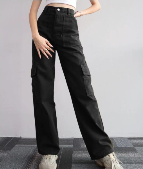 Thoval 2025New Fashion Women's Pants Elegant Mid Waist Three-Dimensional Pocket Waist Cinching Work Pants Female Trouser Casual Bottom