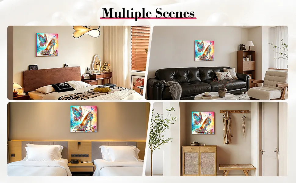 Butterfly High Heels Special Shaped DIY Large Diamond Painting Kit w/ Frame 9.84x9.84inch