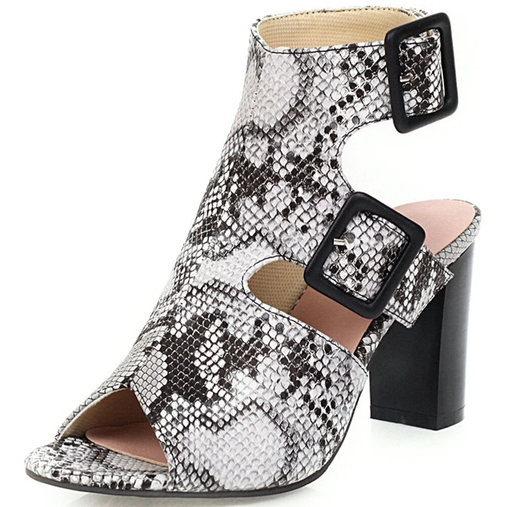 High Heels 2020 Party Wedding Woman Sandals Fashion Snake Printed Women's Summer Shoes Square Heels 8 Cm Buckle Strap Pumps