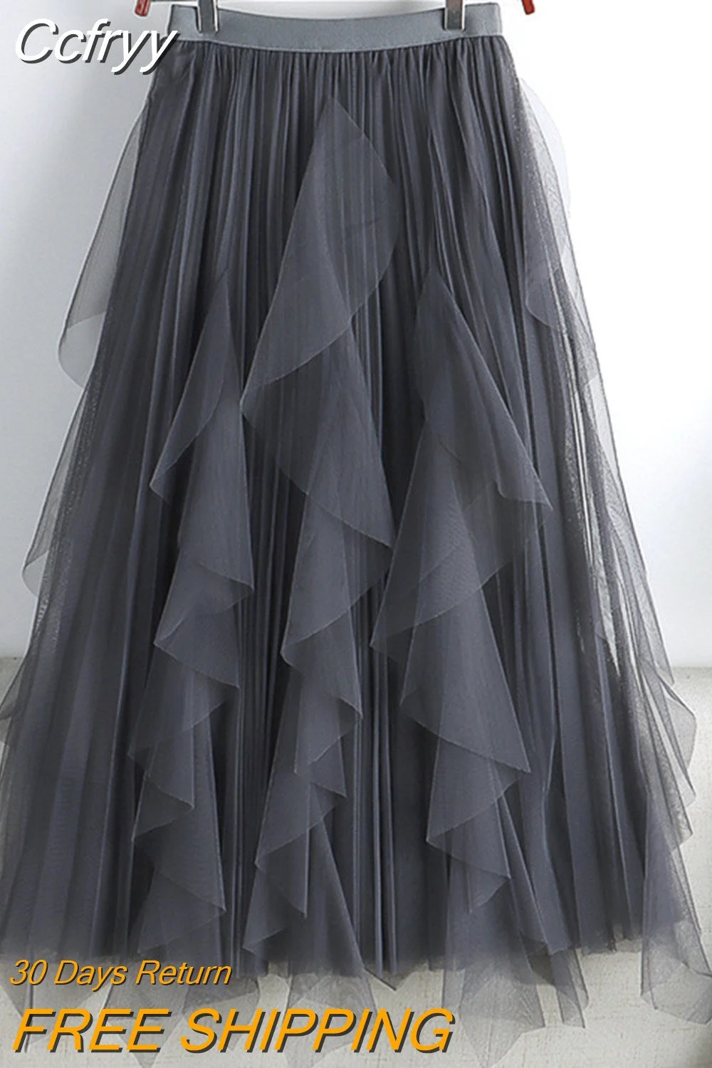 Huibahe Women Beaded Petal Mid-length Ruffles Mesh Pleated Skirts Elegant High-waisted Fairy A-line Long Tulle Skirts QT1682