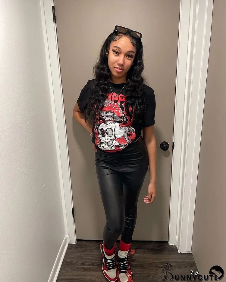 Fashion trendy brand women's mushroom graffiti print T-shirt