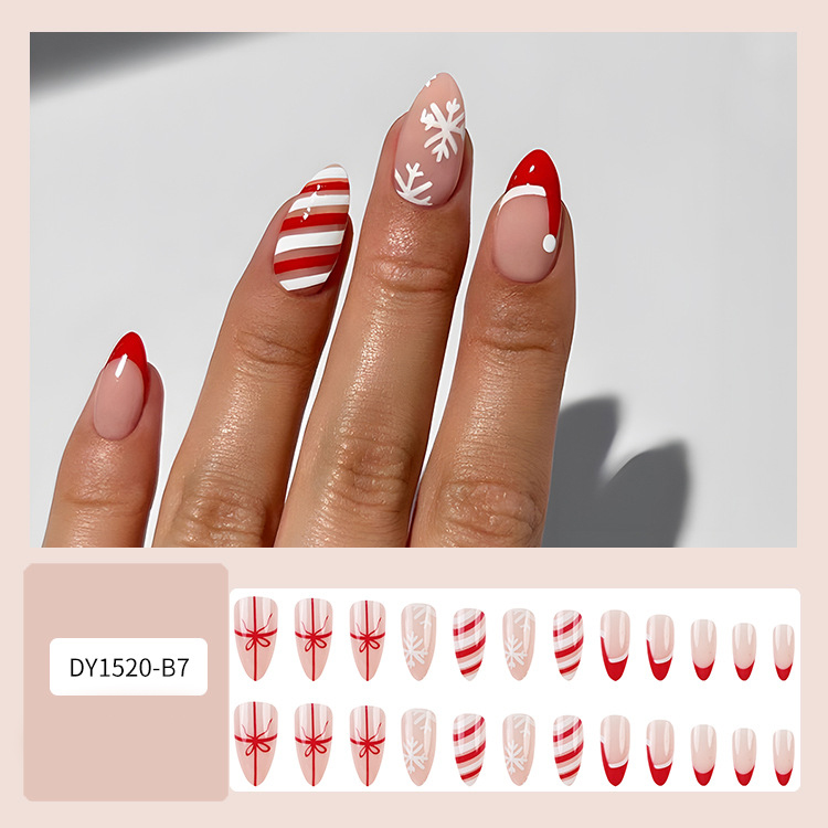 Mature Women 24pcs Christmas False Nails Nail Art Stickers For Parties Dances Or Holiday Wear