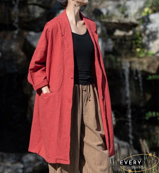 Lapel Solid Color Long Sleeve Corduroy Vintage Long Coat