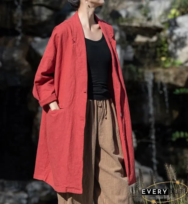 Lapel Solid Color Long Sleeve Corduroy Vintage Long Coat