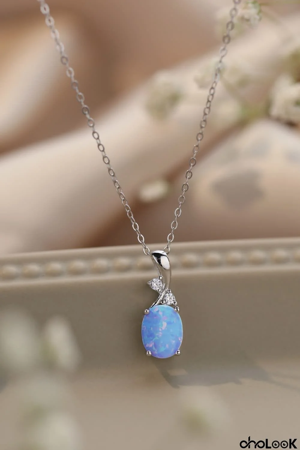 Opal Oval Pendant Chain Necklace