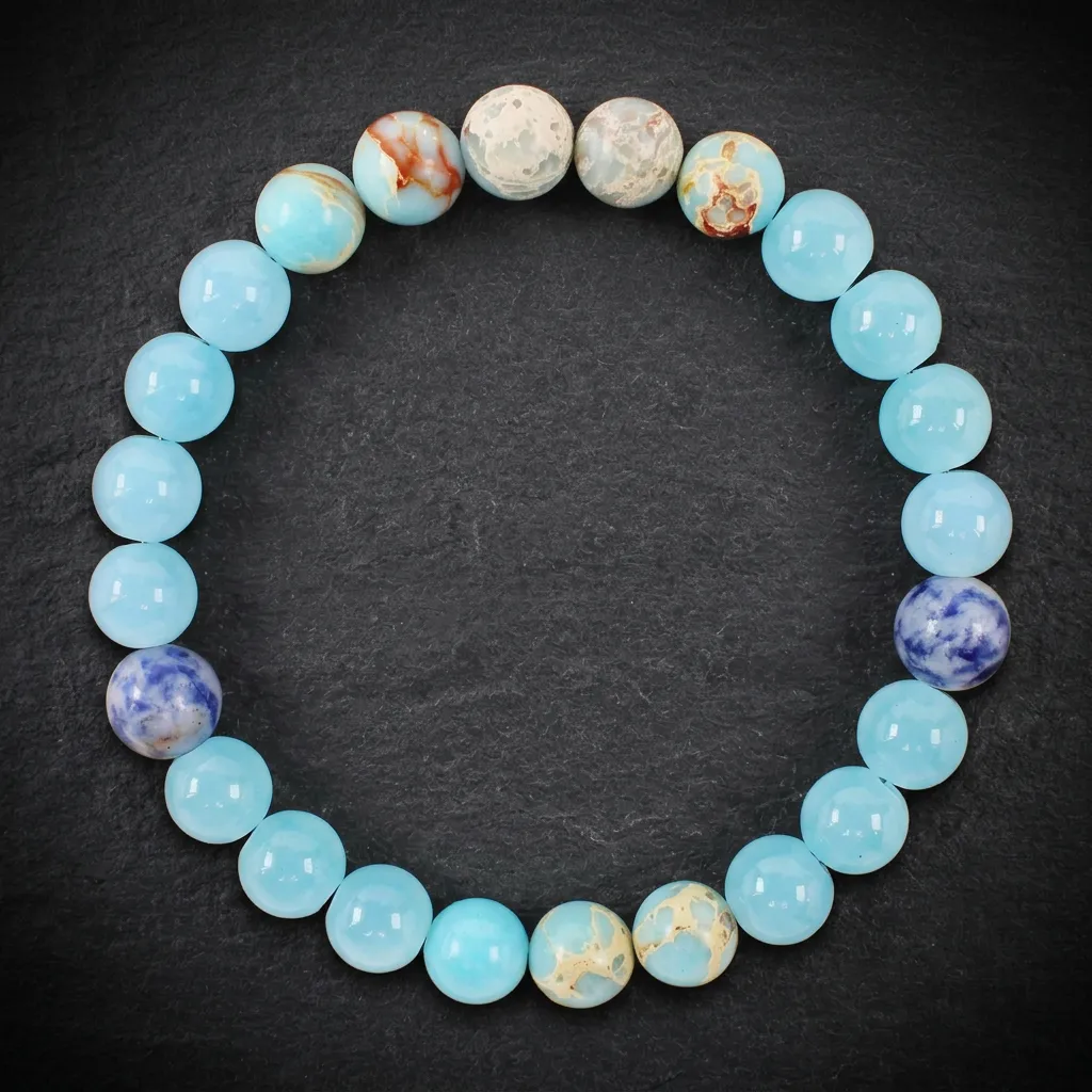 JiStones Azure Serenity Amazonite & Shoushan Stone Bracelet | 8mm Natural Healing Beads Ocean Mist & Azure Vein